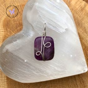 Lepidolite Rectangle Silver Wire Wrapped Pendant